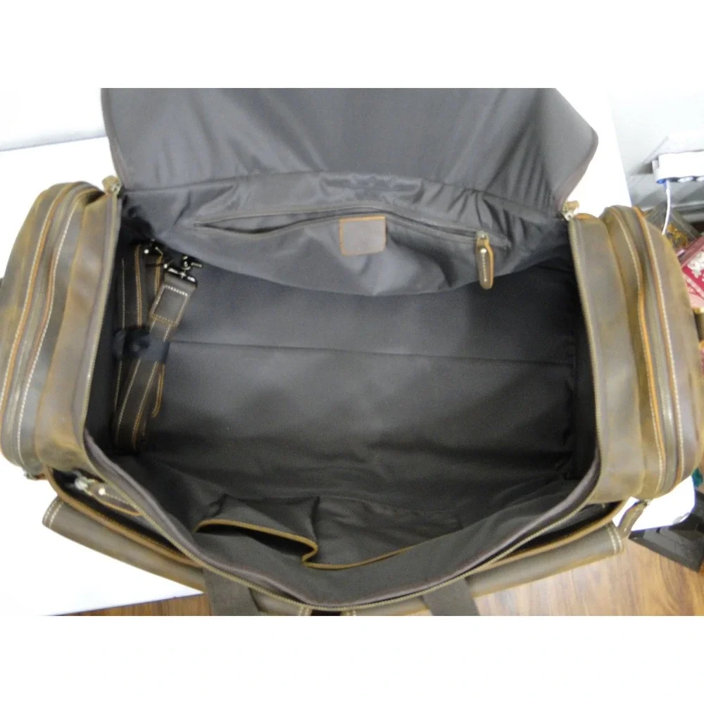 Polare Mens Full Grain Leather Duffel Bag Weekender Travel Luggage Brown Vintage